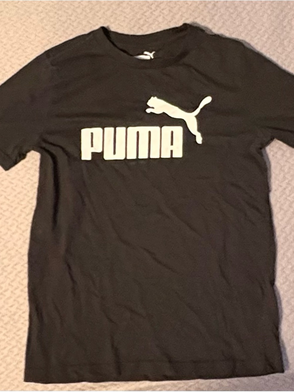 Puma Black Tee with White Puma Wordmark and Cat Logo